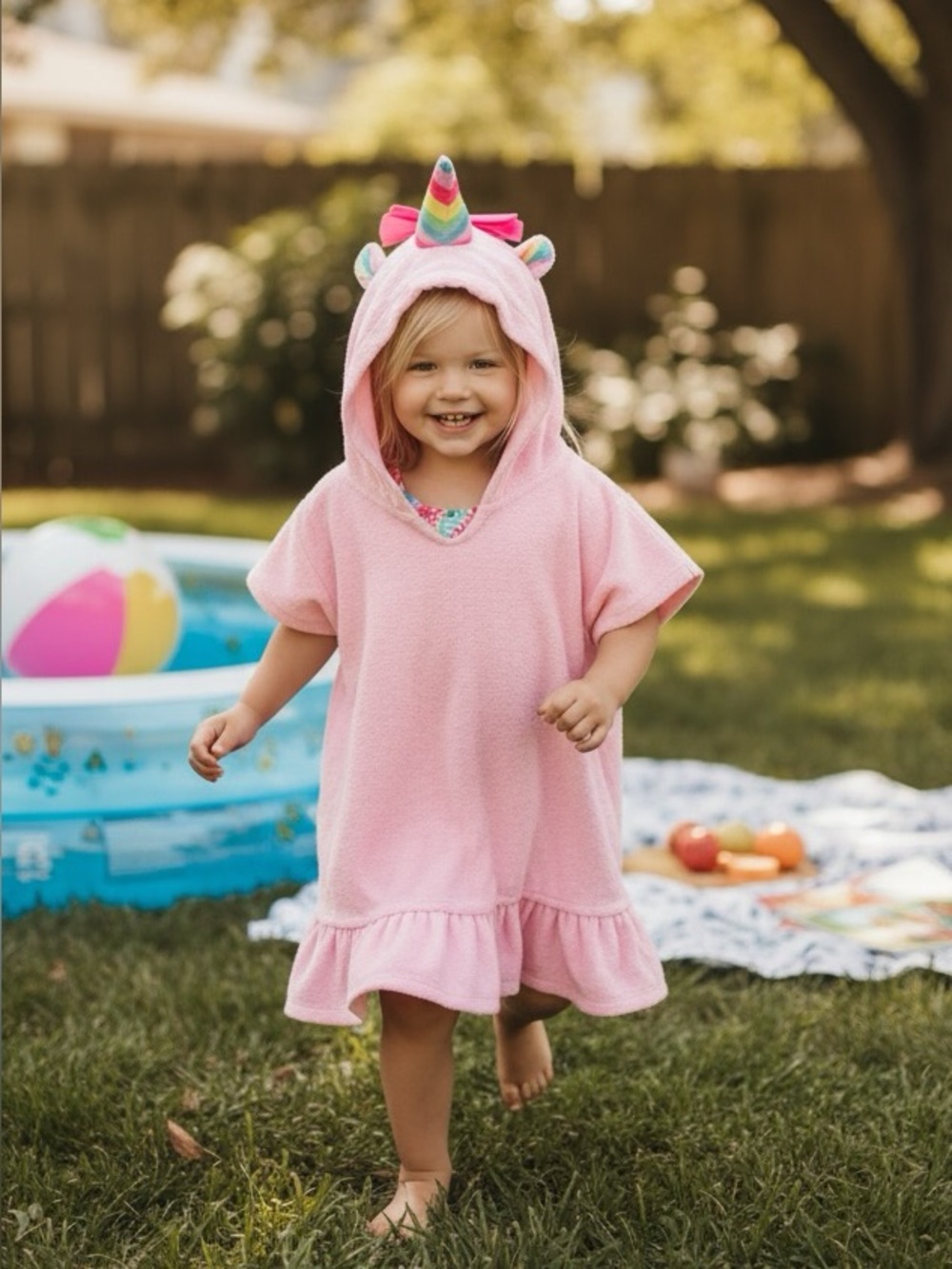 George Pink Unicorn Hooded Kids Swim Cover-Up